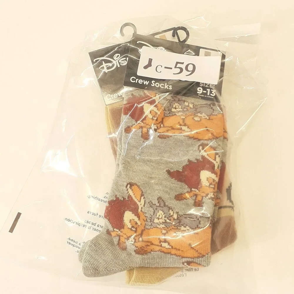 Disney Bambi Thumper Socks Cartoon 2 Pair Adult Men Crew Size 6-12 NWT